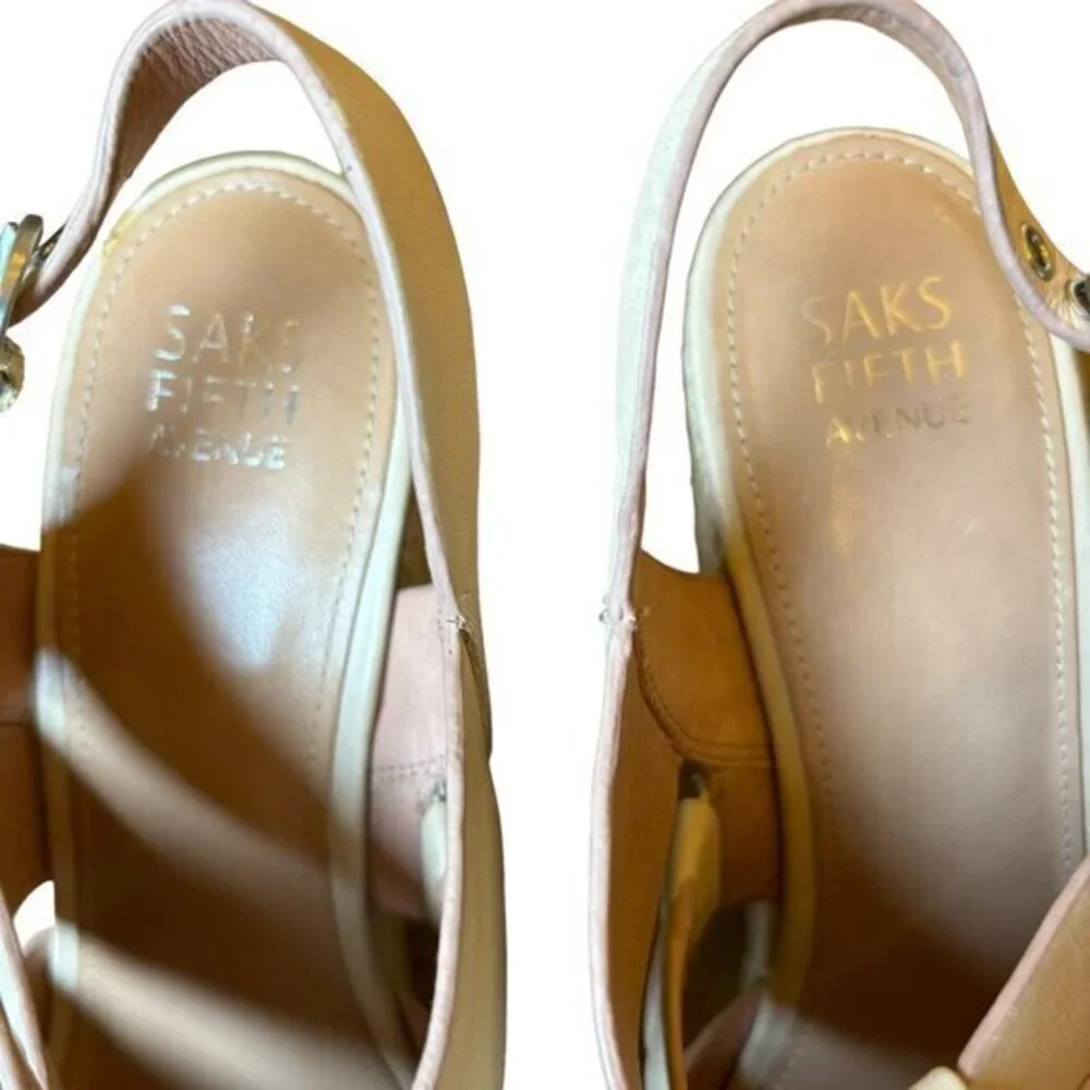 Saks Fifth Avenue Leather Cream‎ Platform Shoes Espadrille Sandals Strappy 10